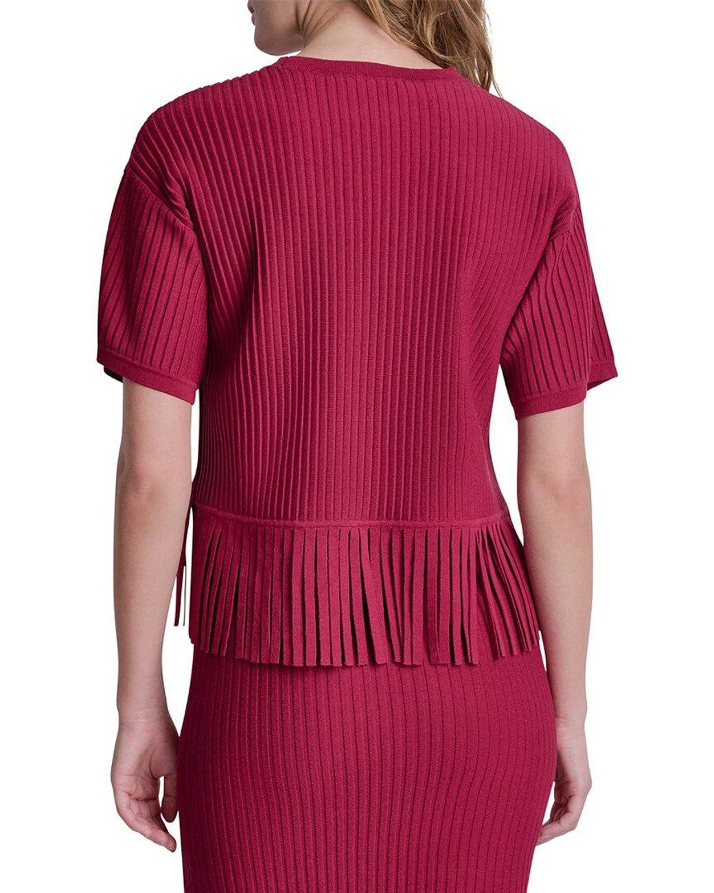 DKNY Red Fringe Sweater