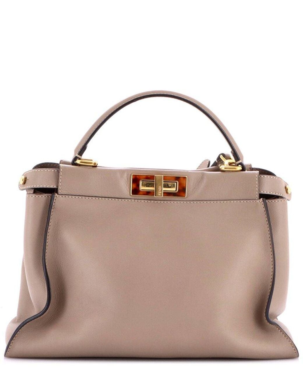Fendi Brown Leather Peekaboo Bag With Tortoise Detail Regular (Authentic Pre- Loved)