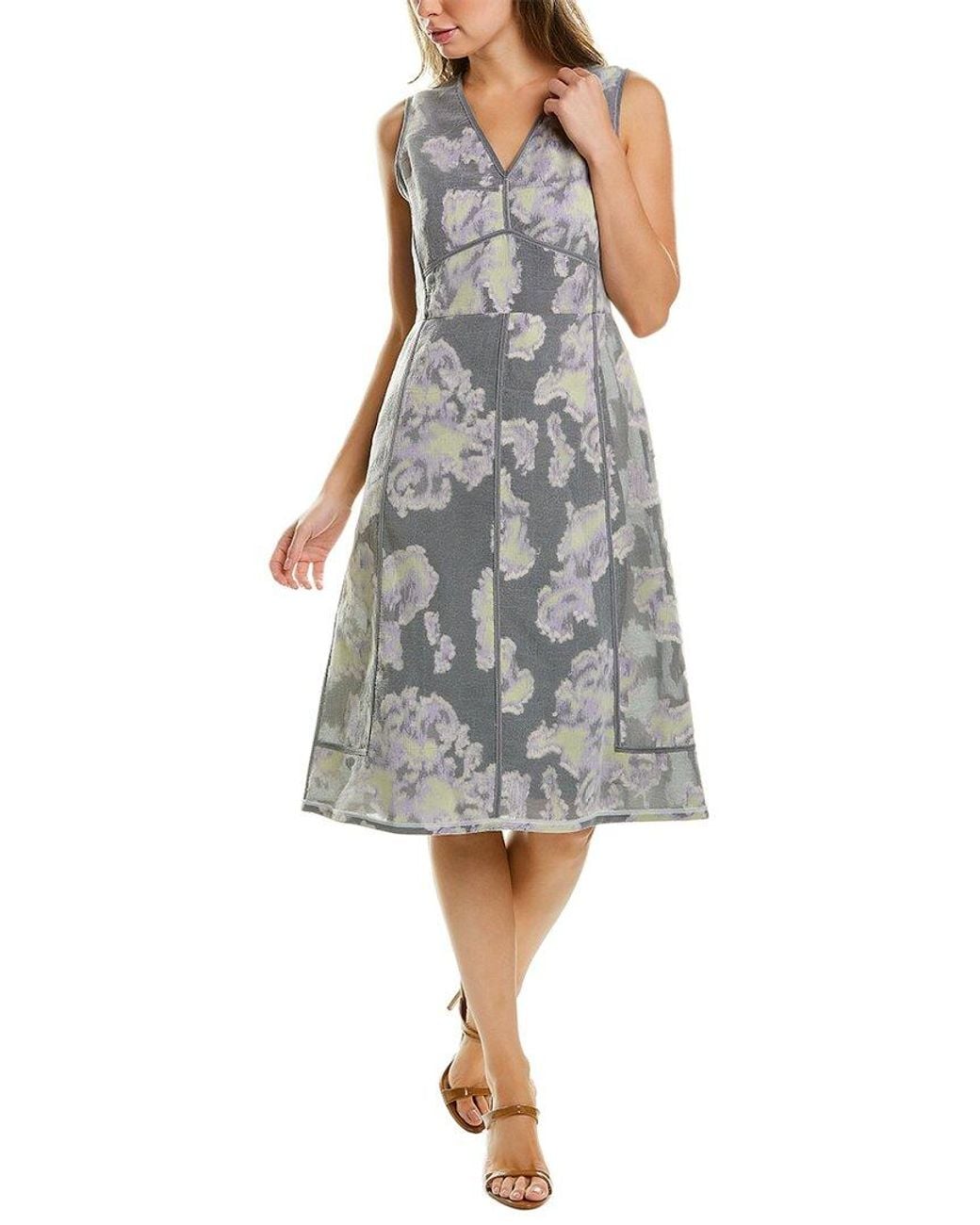 3.1 Phillip Lim Gray Abstract Daisy Fil Coupe Silk-Blend Midi Dress