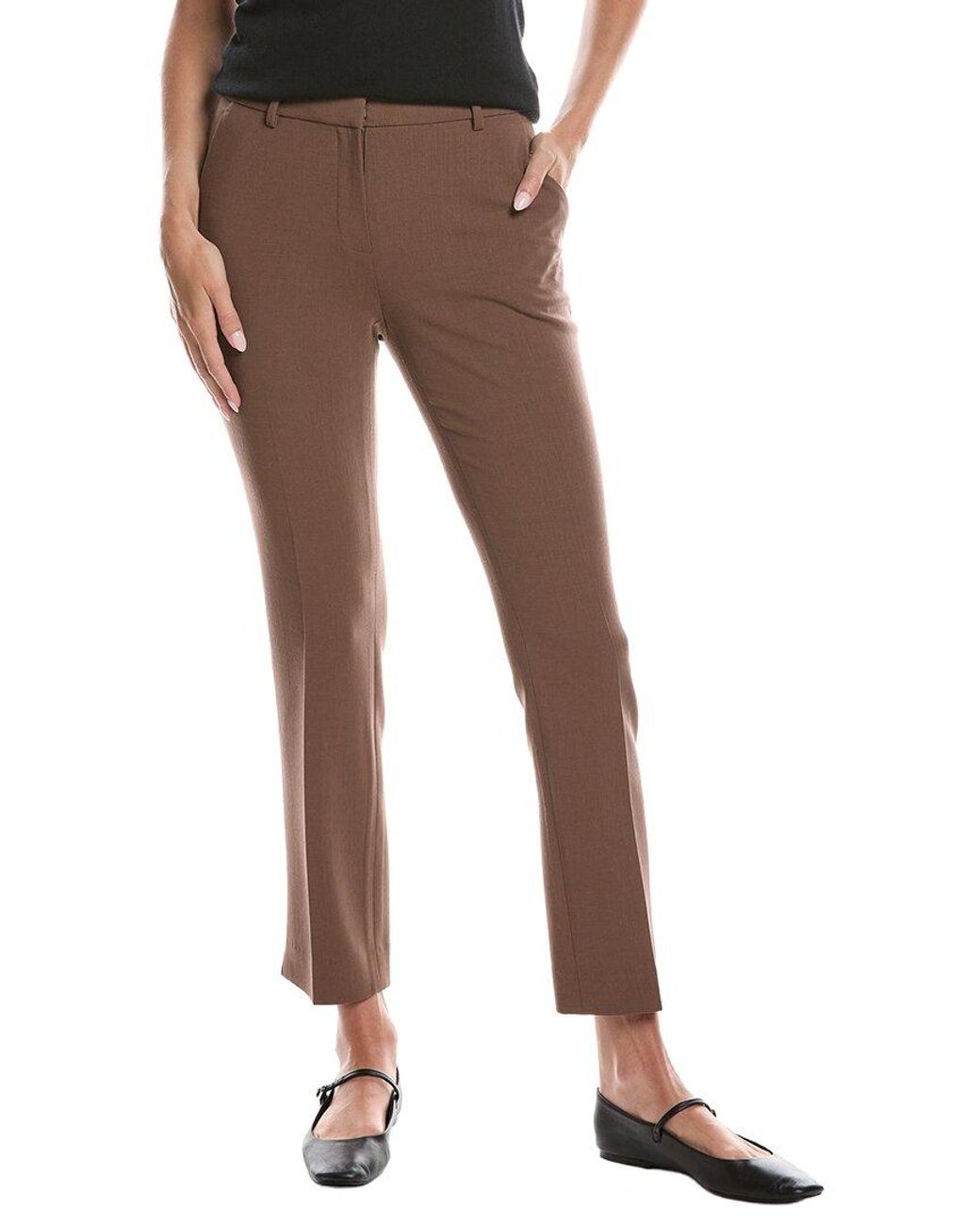 Lafayette 148 New York Brown Manhattan Wool-Blend Slim Cigarette Ankle Pant