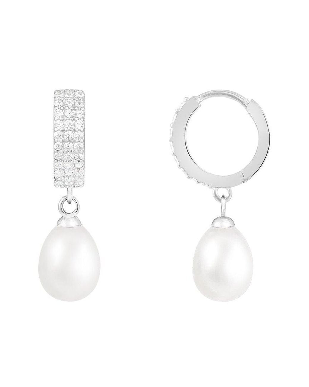Splendid White 7.5-8Mm Pearl Cz Huggie Earrings