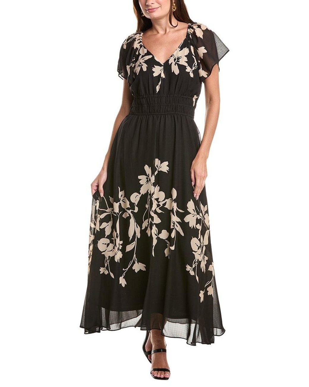 Taylor Black Short Sleeve Midi Dress