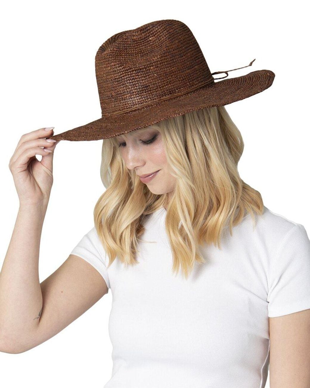San Diego Hat Brown Marina Crochet Raffia Fedora