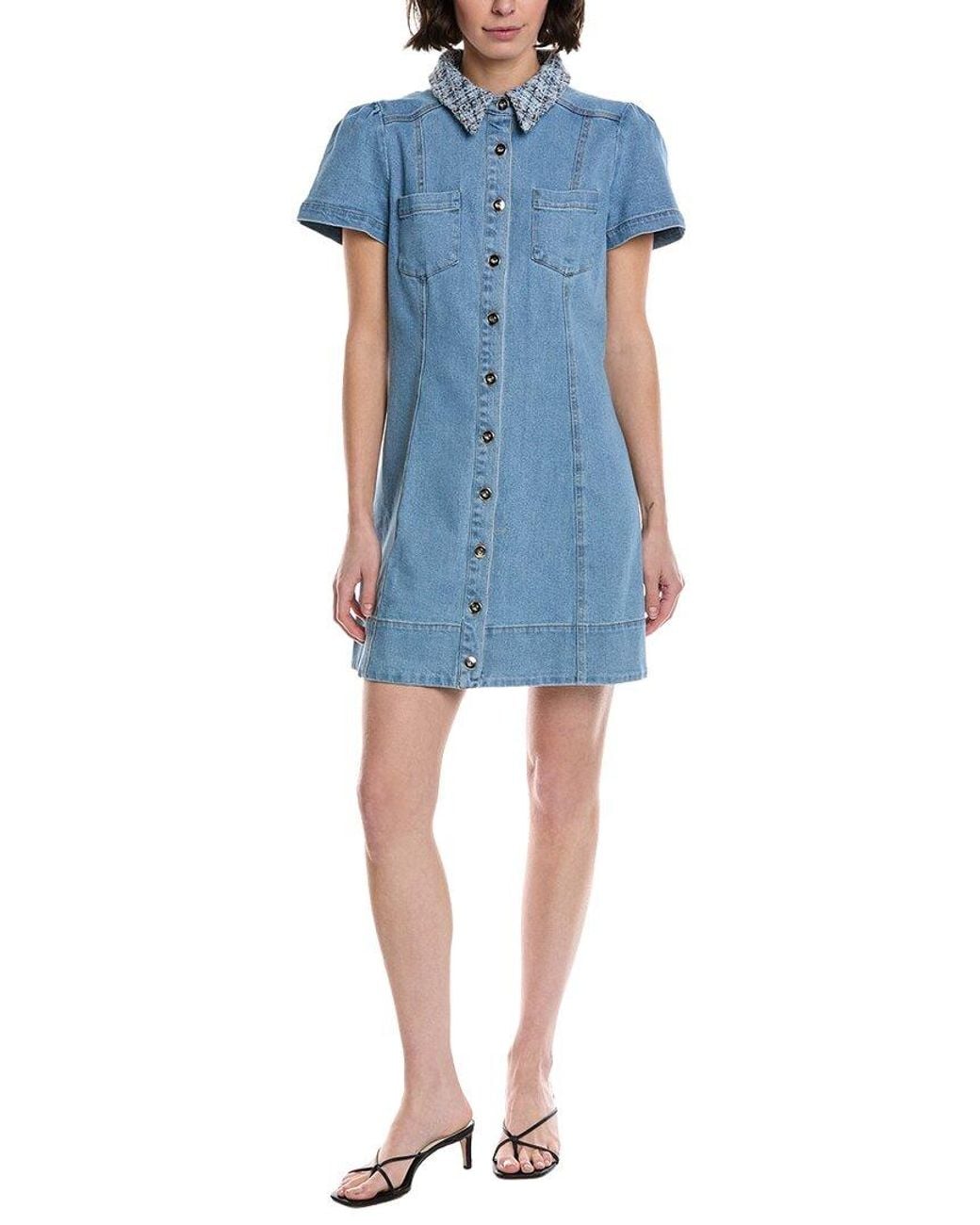 Cece Blue Collared Button-Down Mini Swing Dress