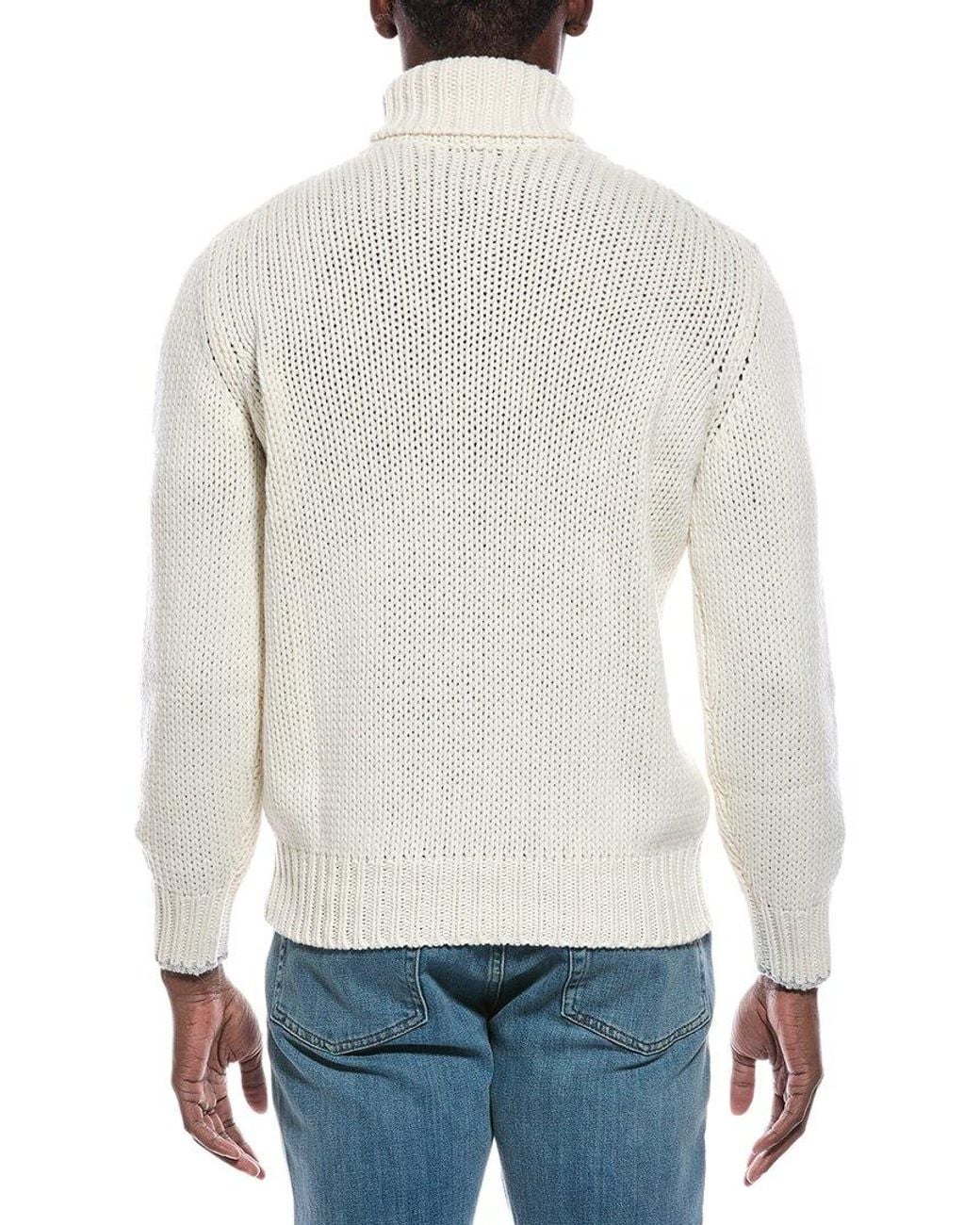 Brunello Cucinelli White Cable 100% Cashmere Turtleneck Sweater for men
