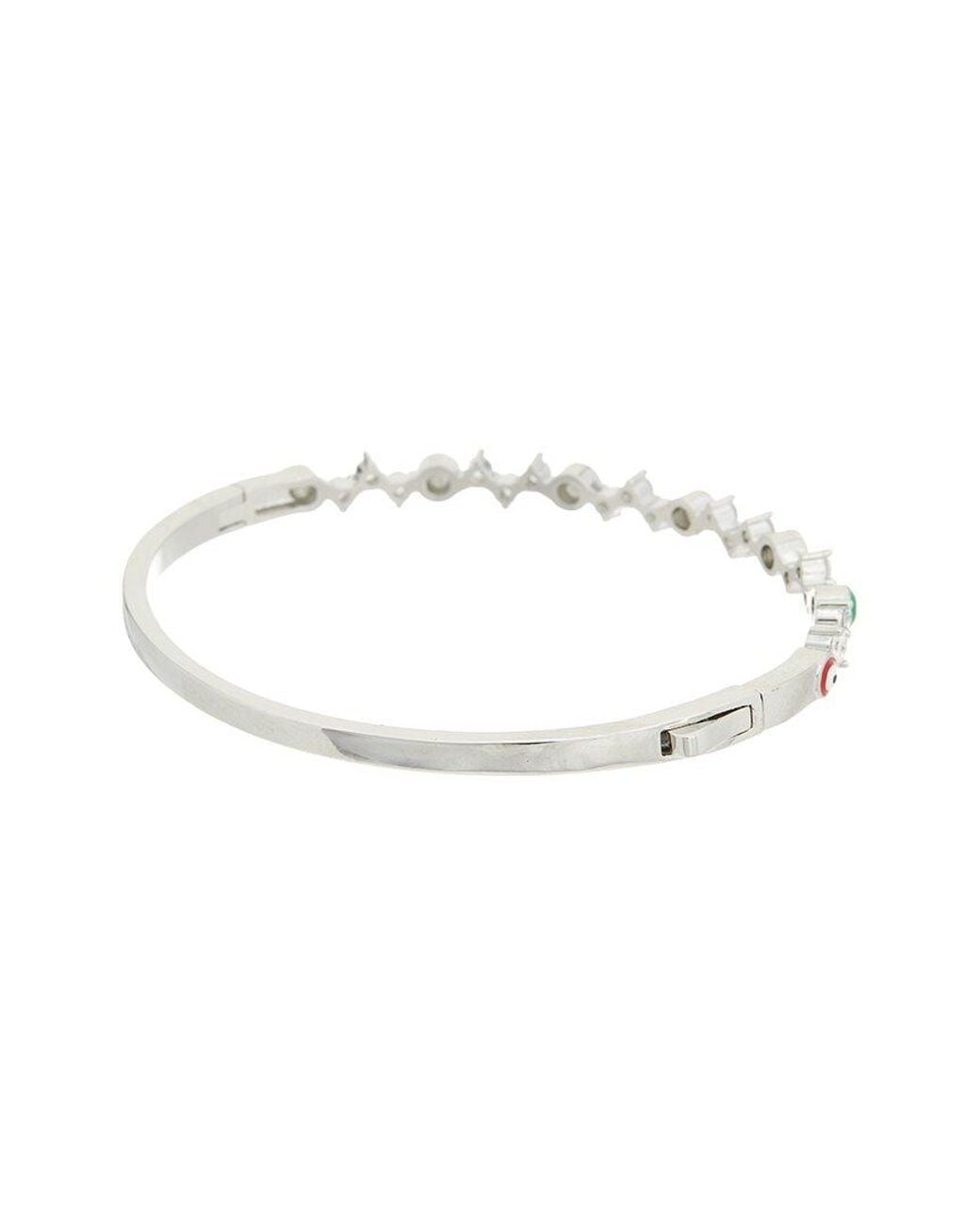 Juvell White Lab-Grown Enamel Cz Evil Eye Bangle Bracelet