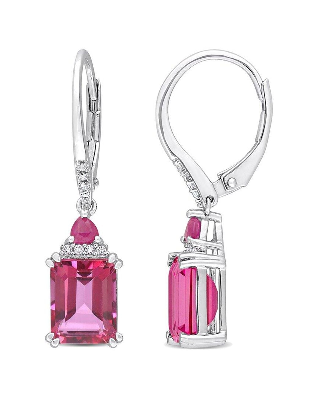 Rina Limor Silver 6.38 Ct. Tw. Diamond & Ruby & Pink Topaz Earrings