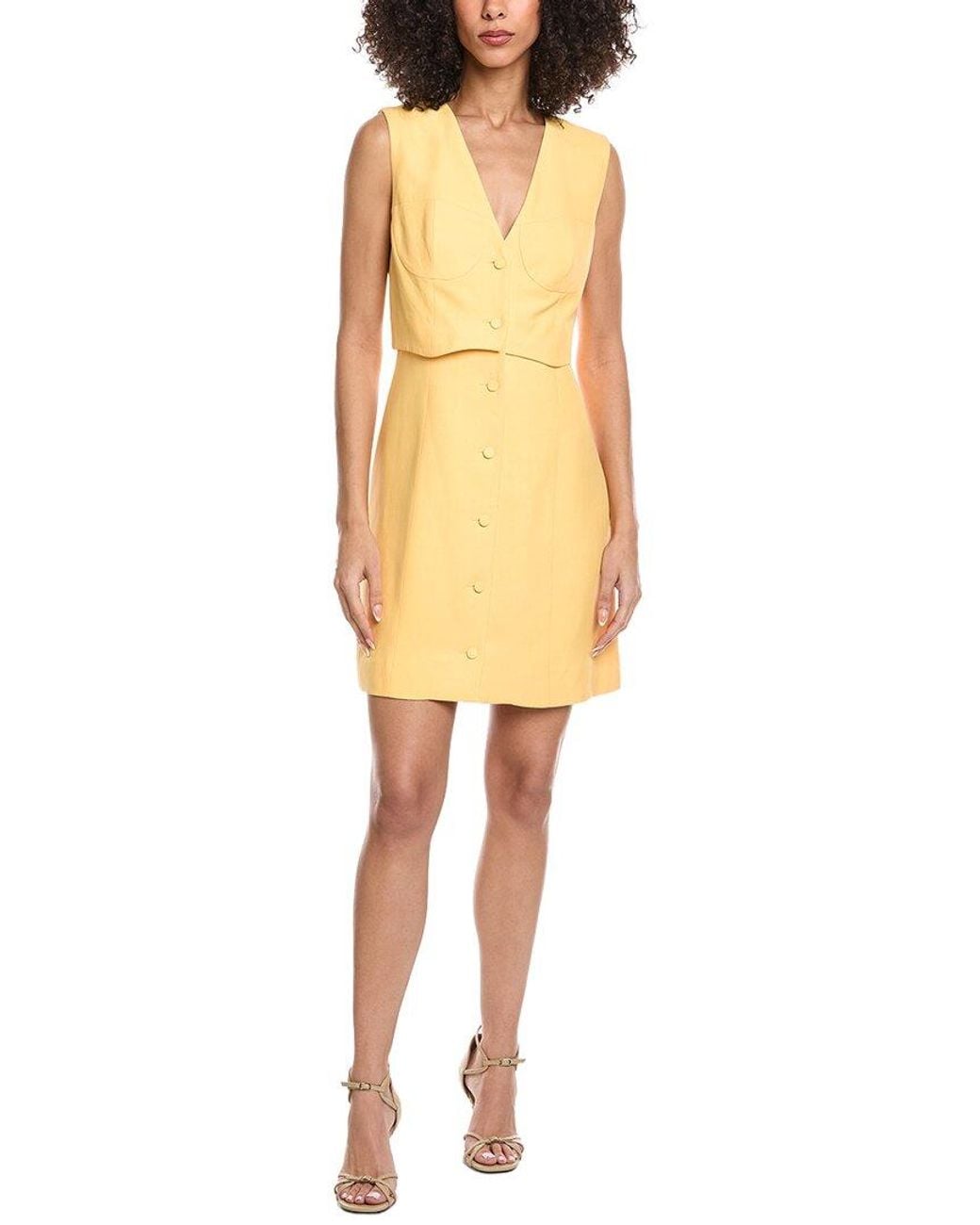 Sandro Yellow Woven Linen-Blend Dress
