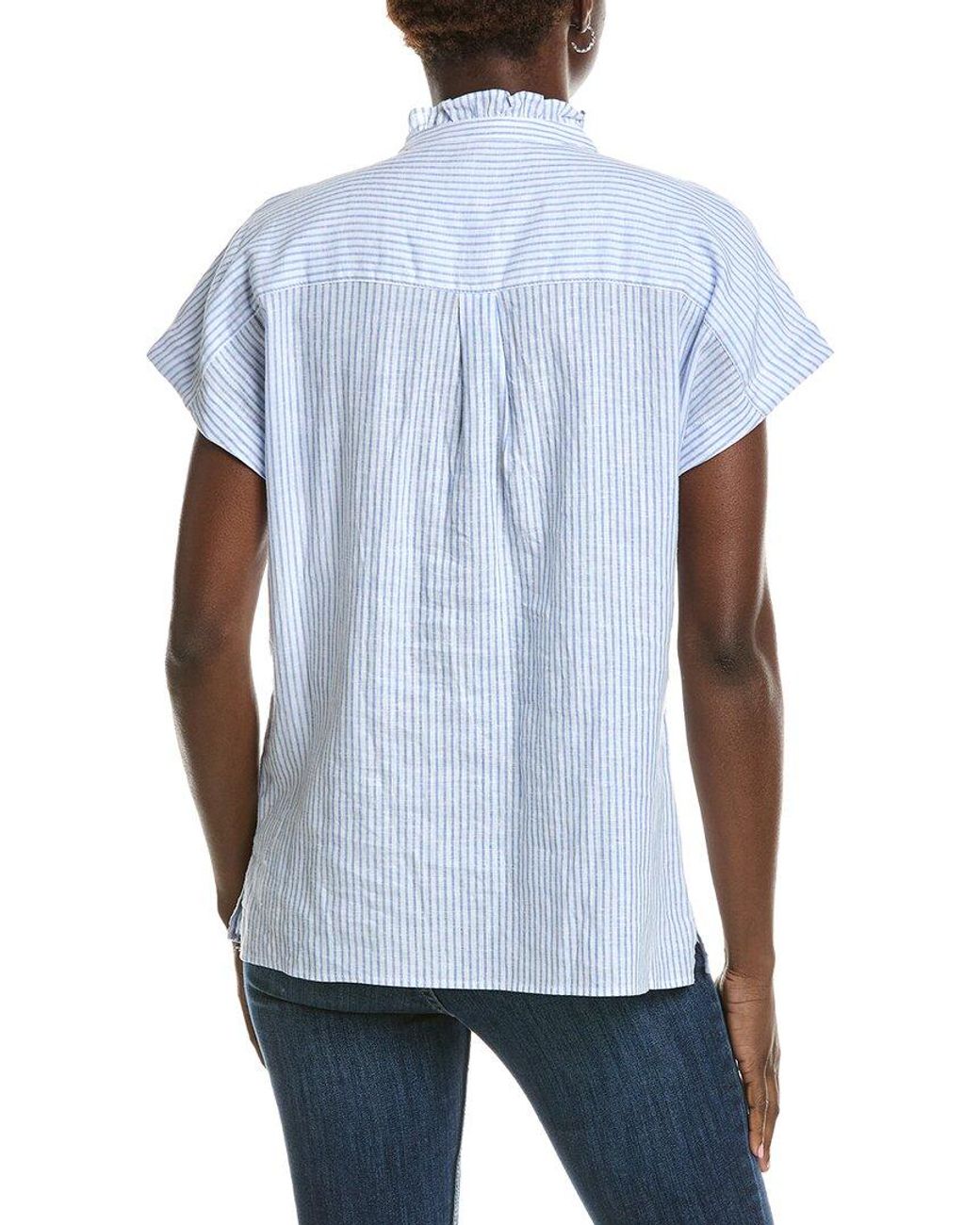 Anne Klein White Ruffle Linen-Blend Top