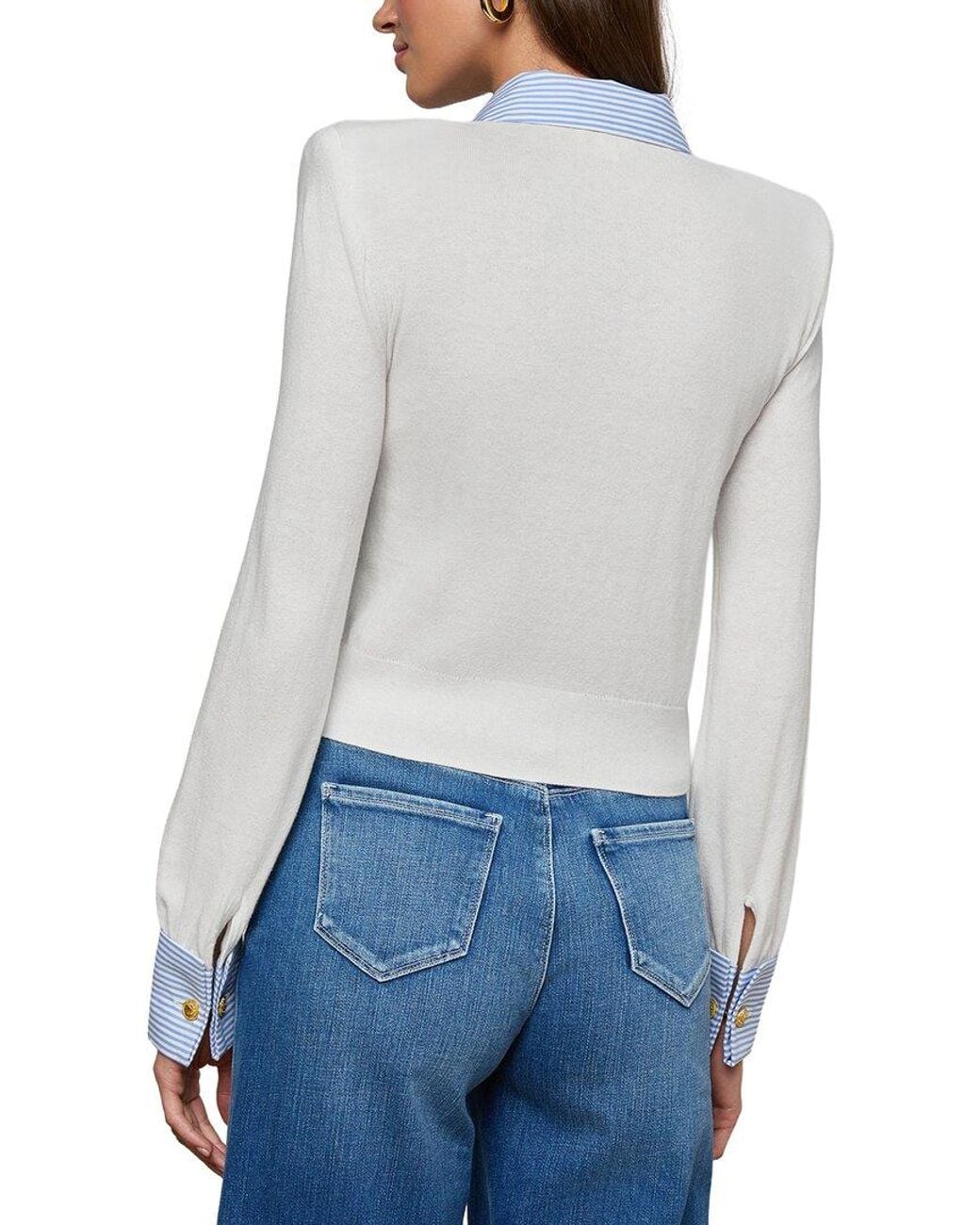 L'Agence Blue April Poplin Collar Silk-Blend Pullover