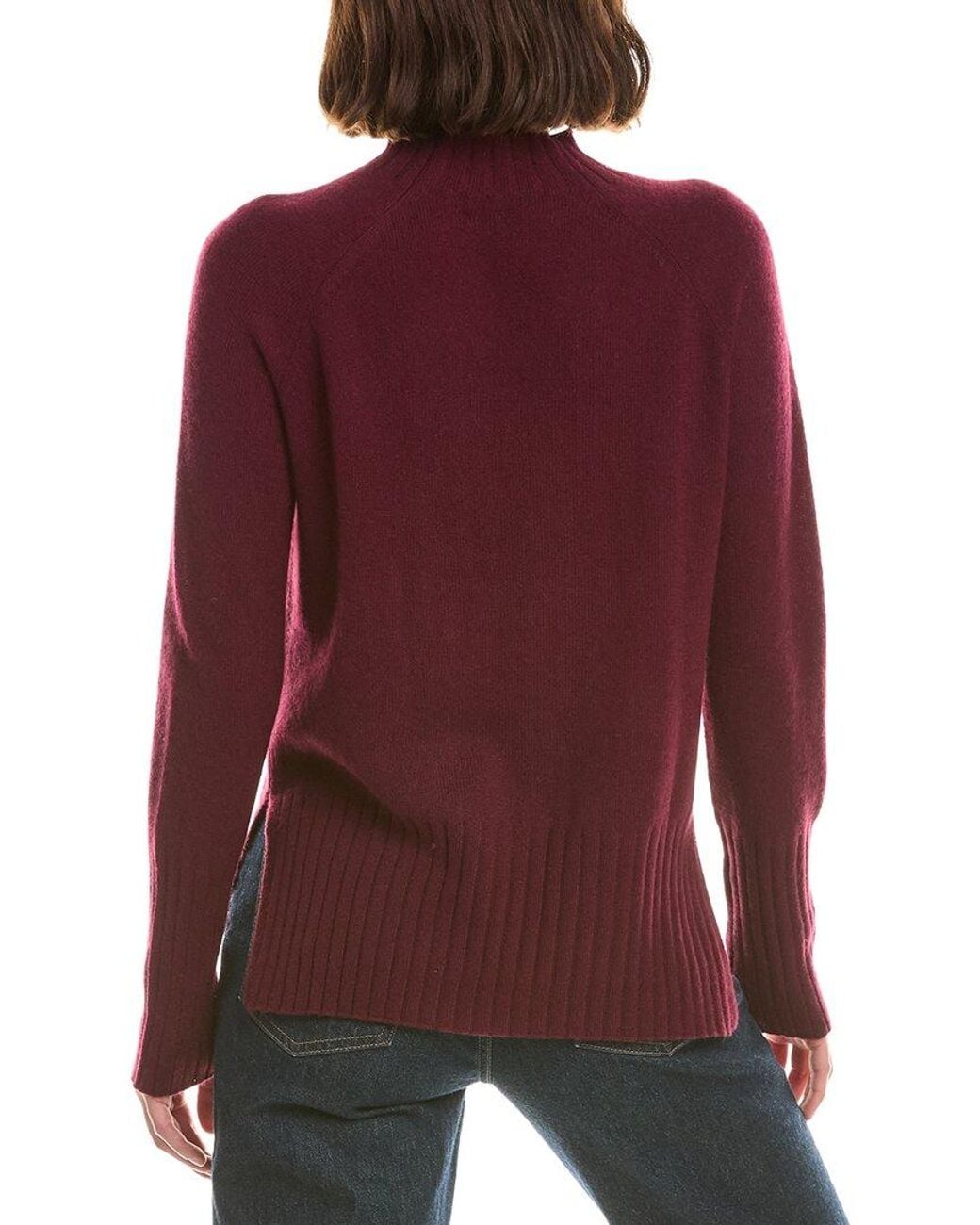 Forte Purple Basic Trim Low Funnel 100% Cashmere Pullover