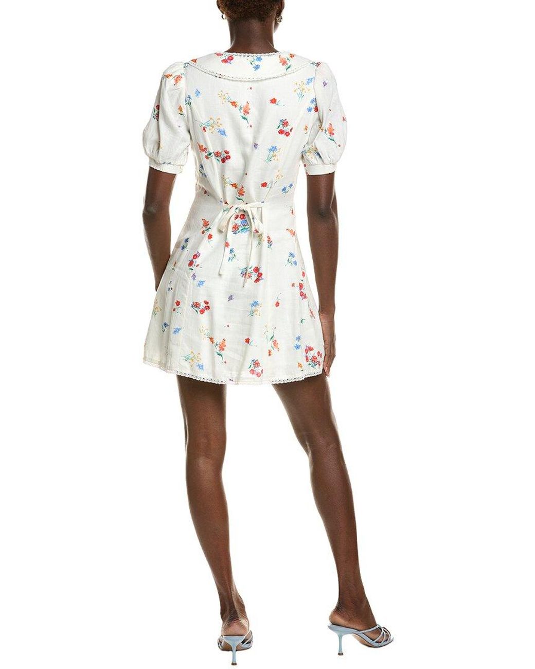 Wayf White Linen-Blend Mini Dress