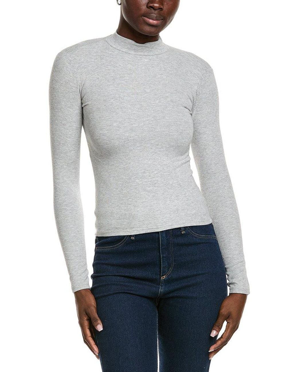 PERFECTWHITETEE Gray Mock Neck Rib T-Shirt