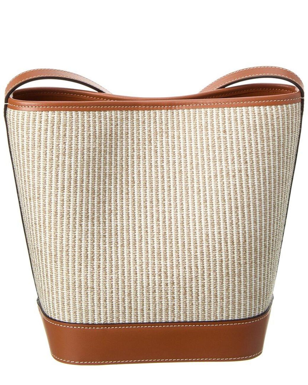 SMALL BUCKET CUIR TRIOMPHE IN STRIPED TEXTILE AND CALFSKIN - BEIGE