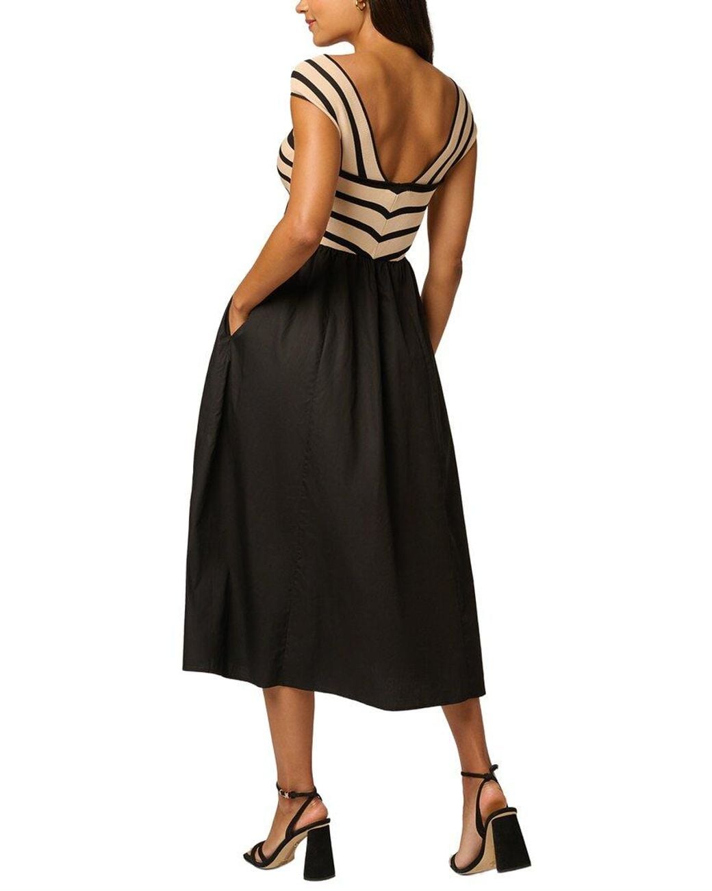 Adrianna Papell Black Short Sleeve Midi Dress