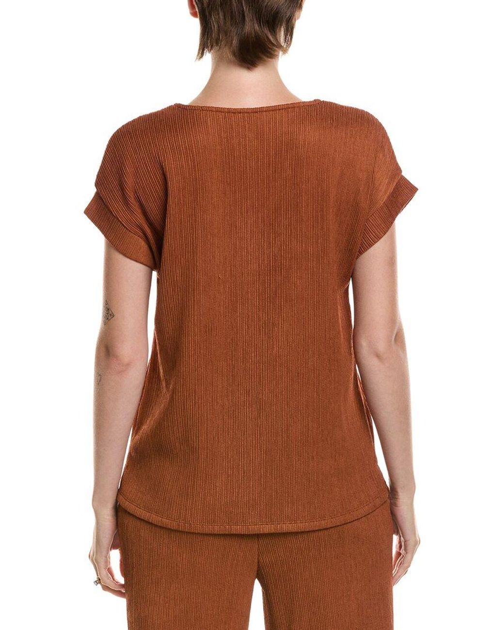 Anne Klein Brown Crinkle Pintuck Top