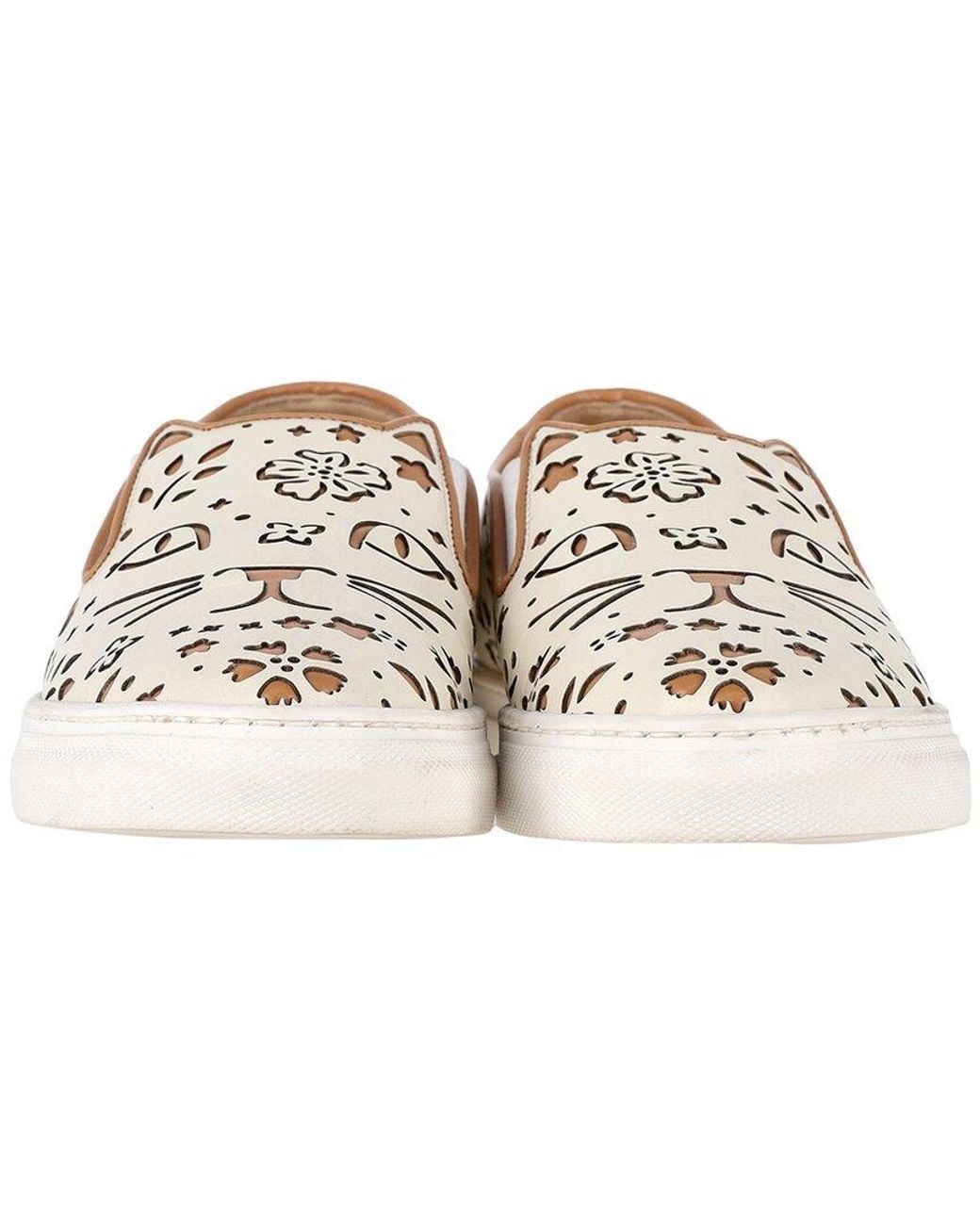 Charlotte Olympia White Leather Cool Cats Laser-cut Slip-on Sneaker (authentic Pre-loved)