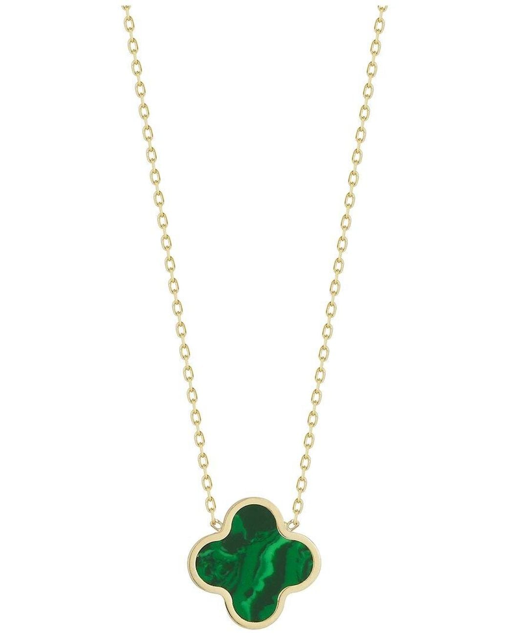 Italian Gold White 14K Malachite Clover Necklace