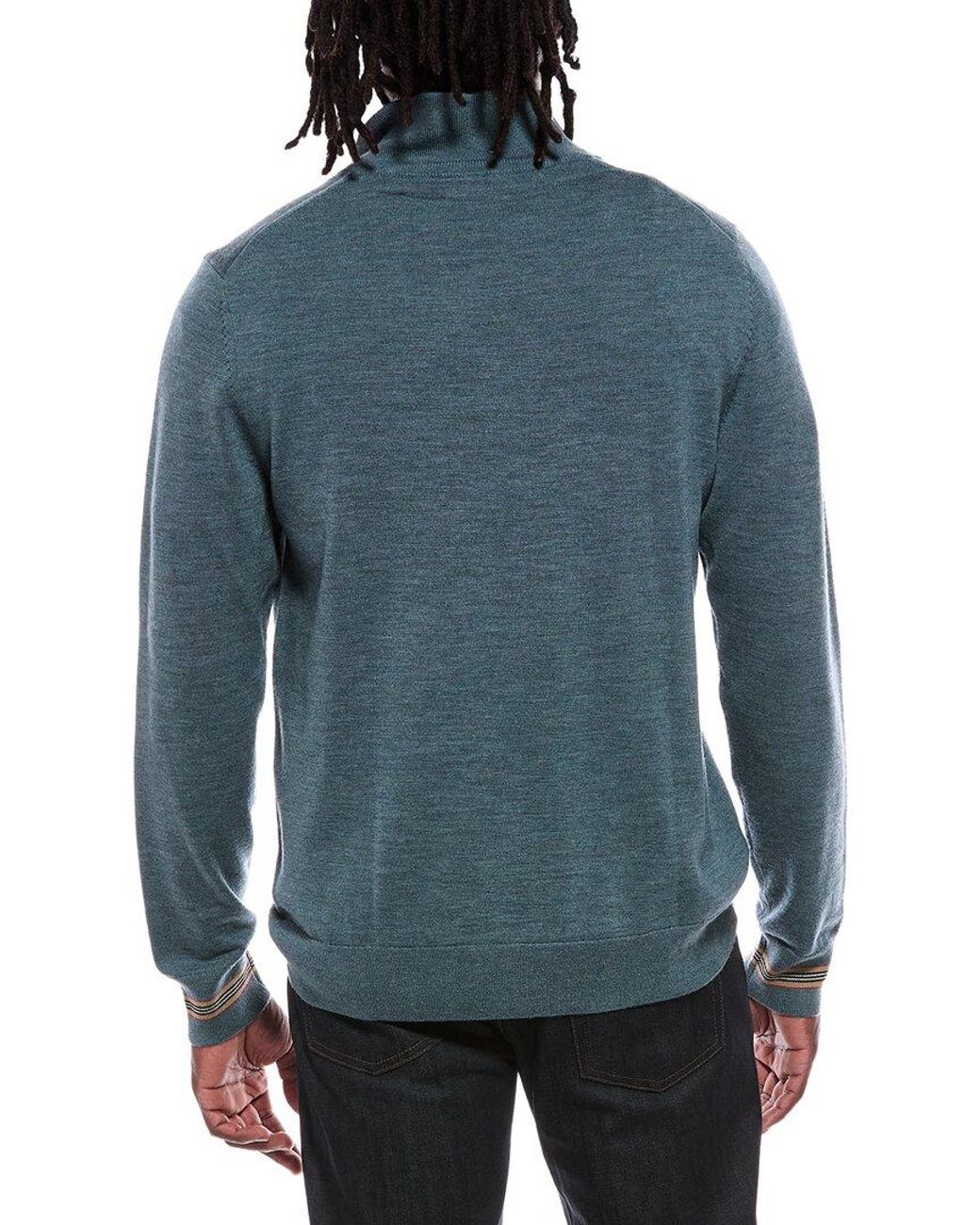 Burberry Blue Knit Wool 1/4-Zip Pullover for men