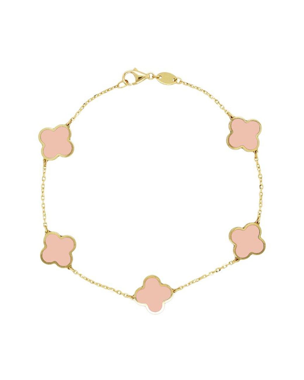 Italian Gold White 14K Light Agate Clover Stackable Bracelet
