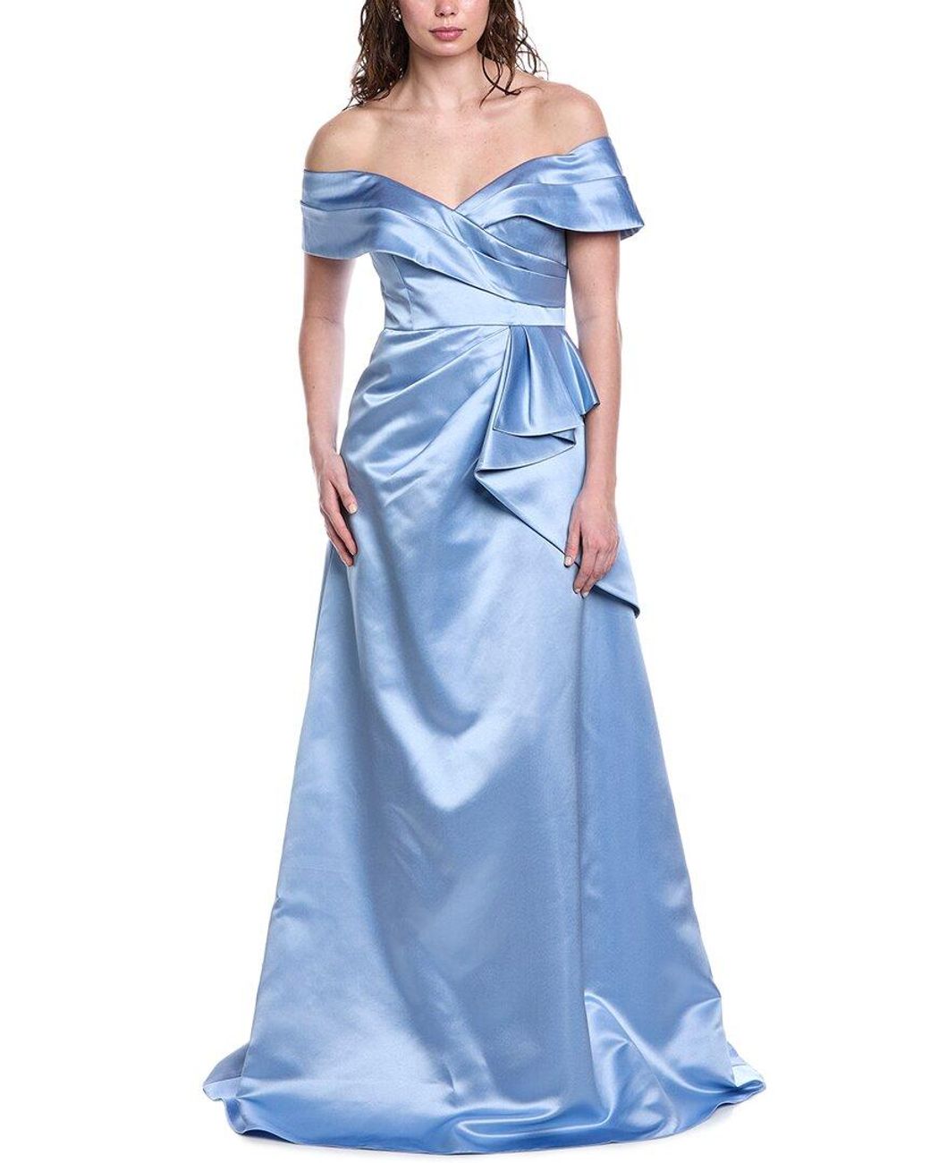 Rene Ruiz Blue Off-The-Shoulder A-Line Gown