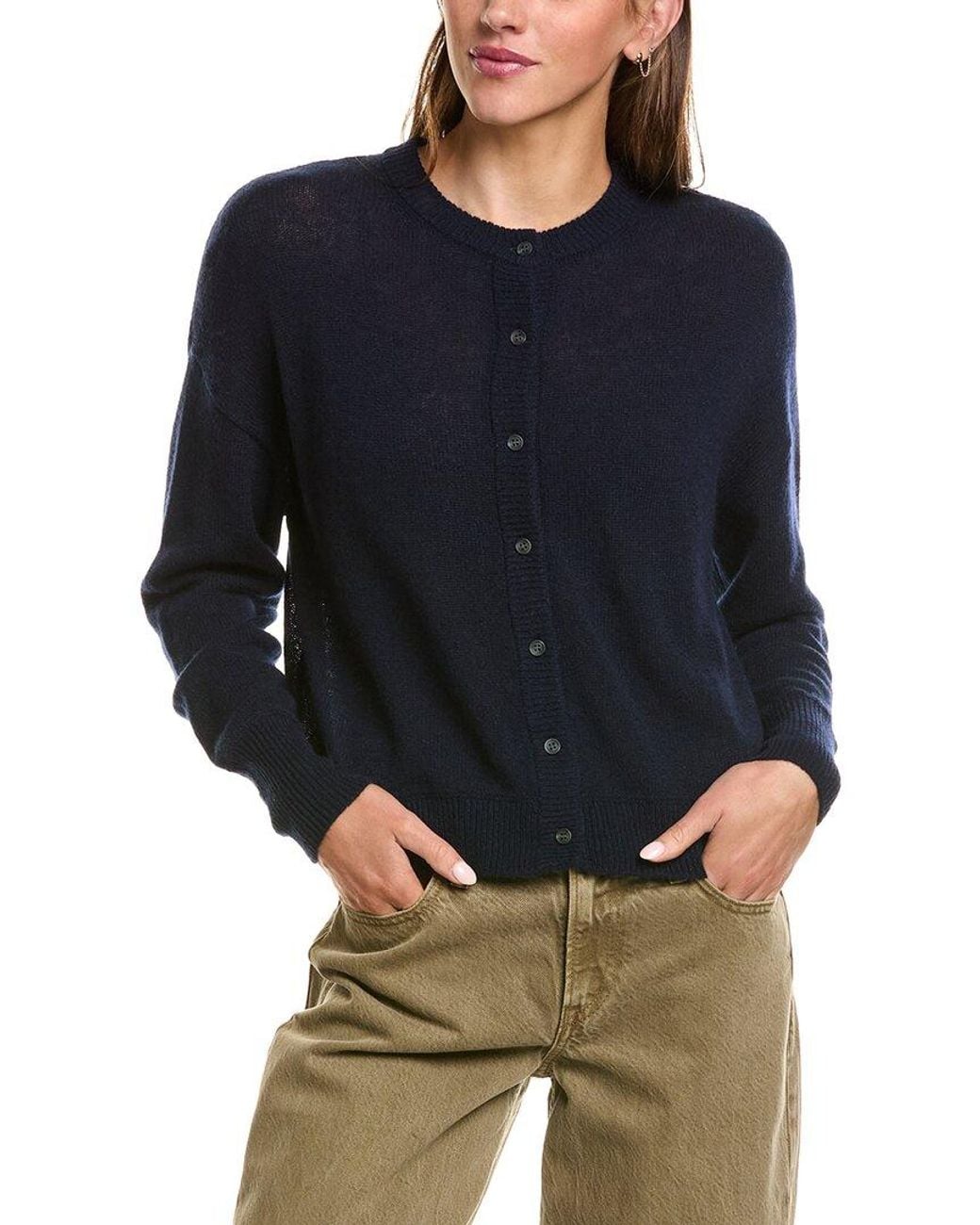 Hannah Rose Blue Drop Shoulder 100% Cashmere Cardigan