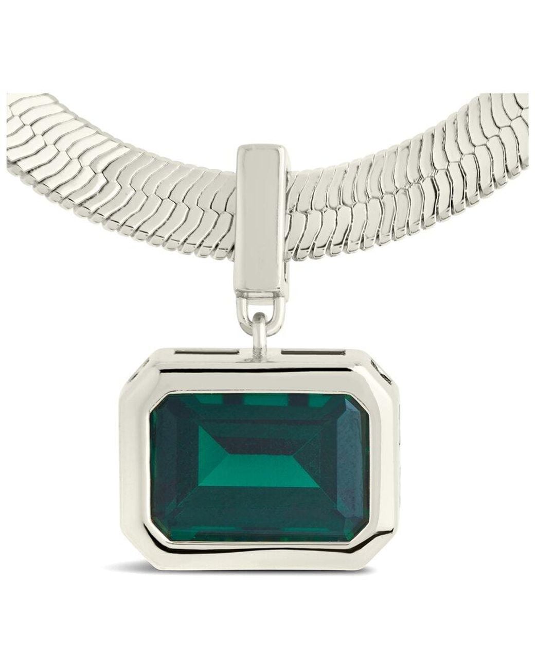 Sterling Forever Blue Emerald Cz Calder & Herringbone Pendant Necklace