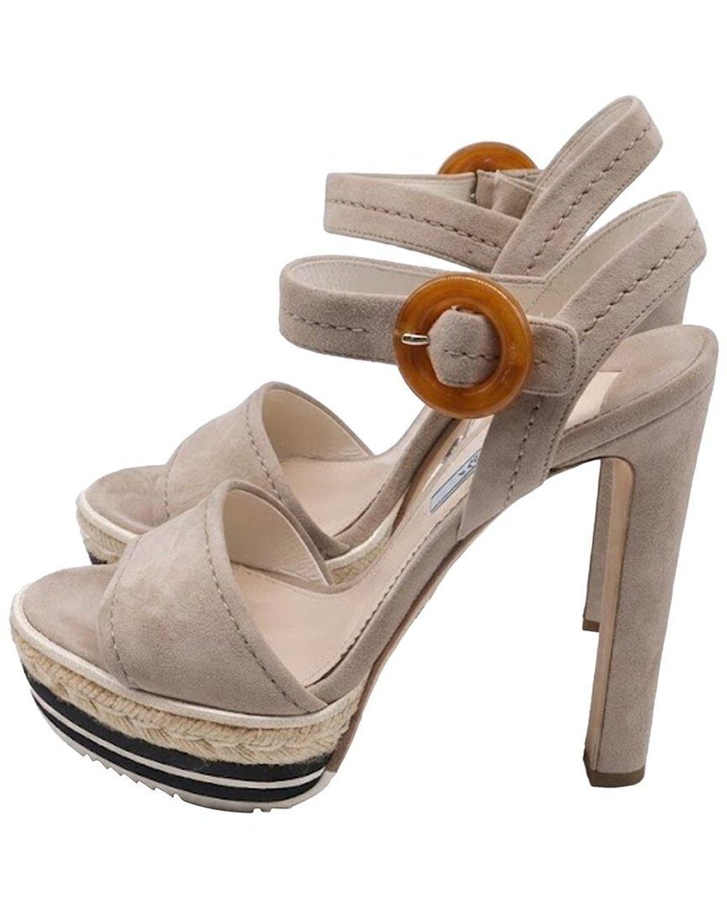 Prada Natural Buckled Ankle Strap Platform Suede Sandal (Authentic Pre-Loved)