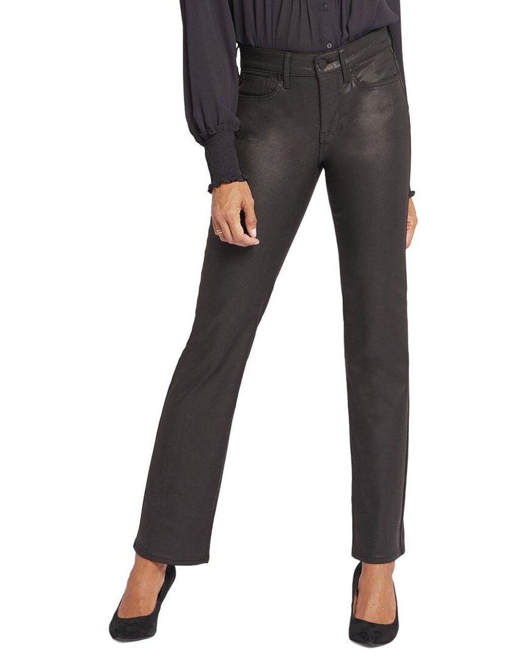 NYDJ Marilyn Coated Straight Leg Jean in Black | Lyst
