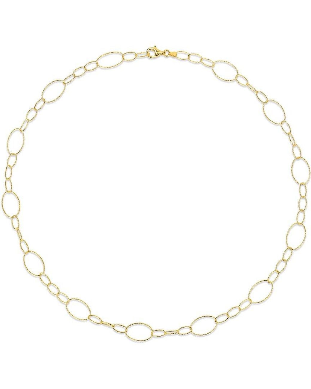 Italian Silver Metallic 18K Over Fancy Oval Link Chain Necklace