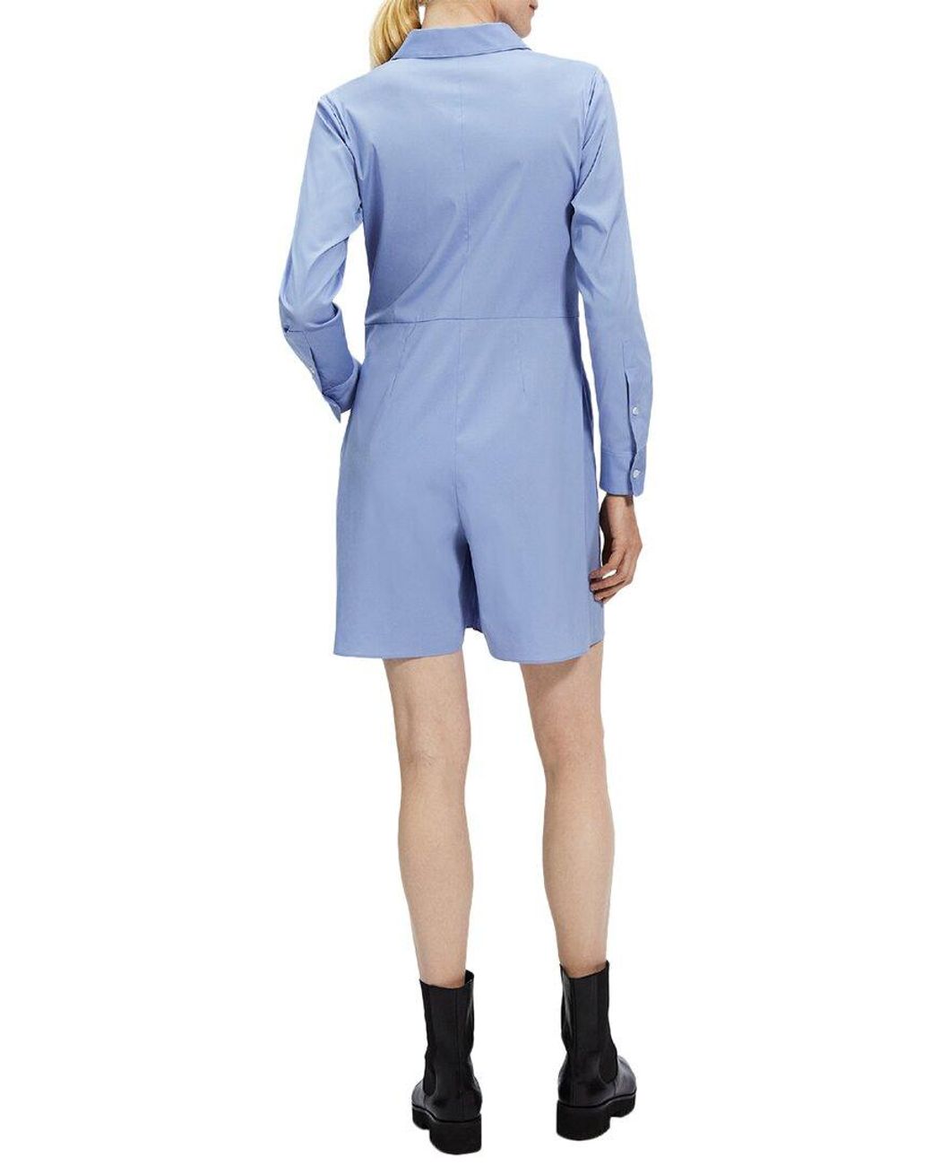 Theory Blue Tie Waist Romper