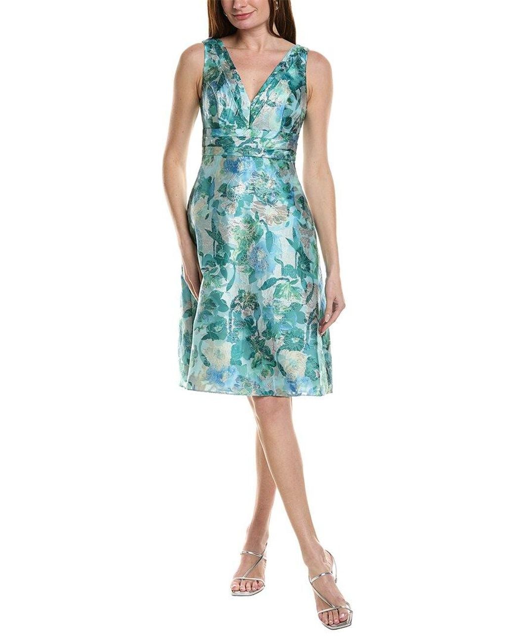Adrianna Papell Blue Floral Jacquard Midi Dress