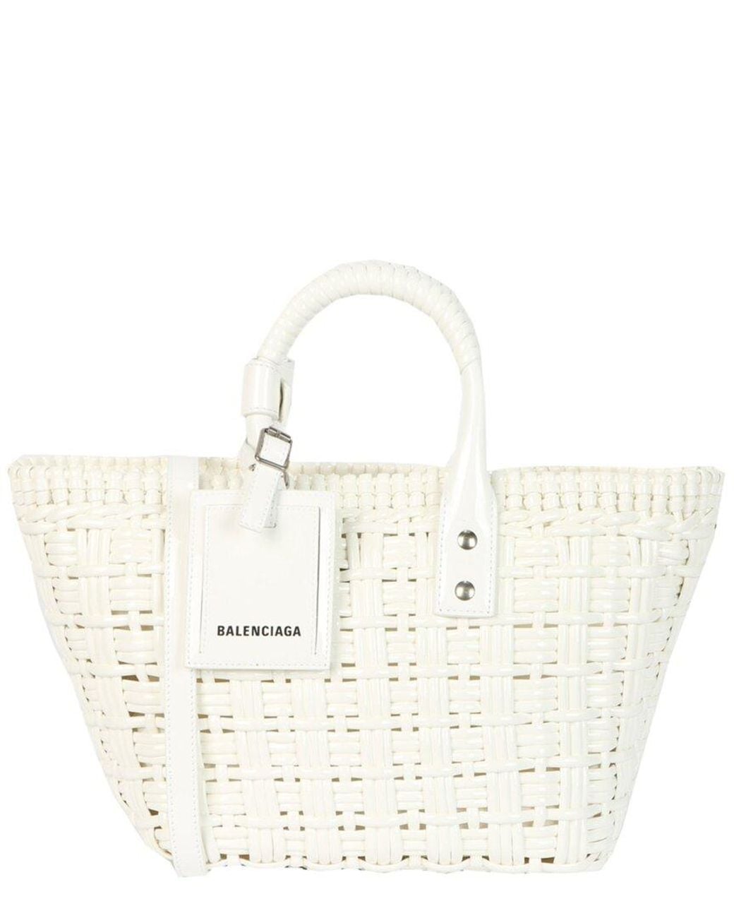 Balenciaga White Bistro Xs Basket Top Handle Bag
