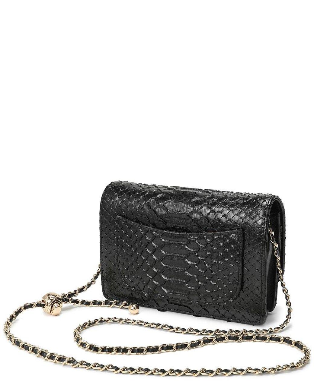 Tiffany & Fred Paris Black Python-Embossed Leather Crossbody