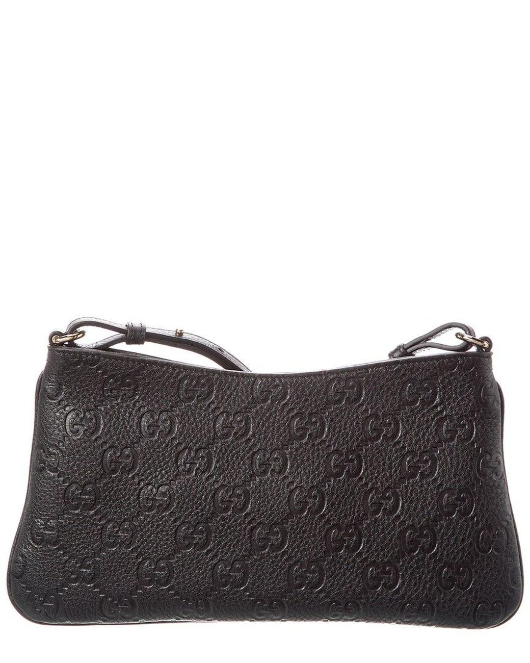 Gucci Black Gg Emblem Medium Leather Shoulder Bag
