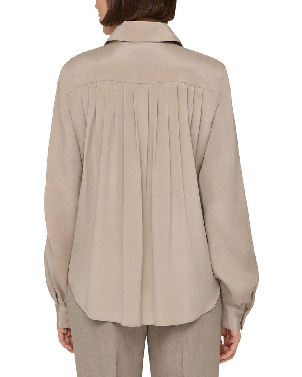 Lafayette 148 New York Natural Plus Hidden Button Silk-Blend Blouse