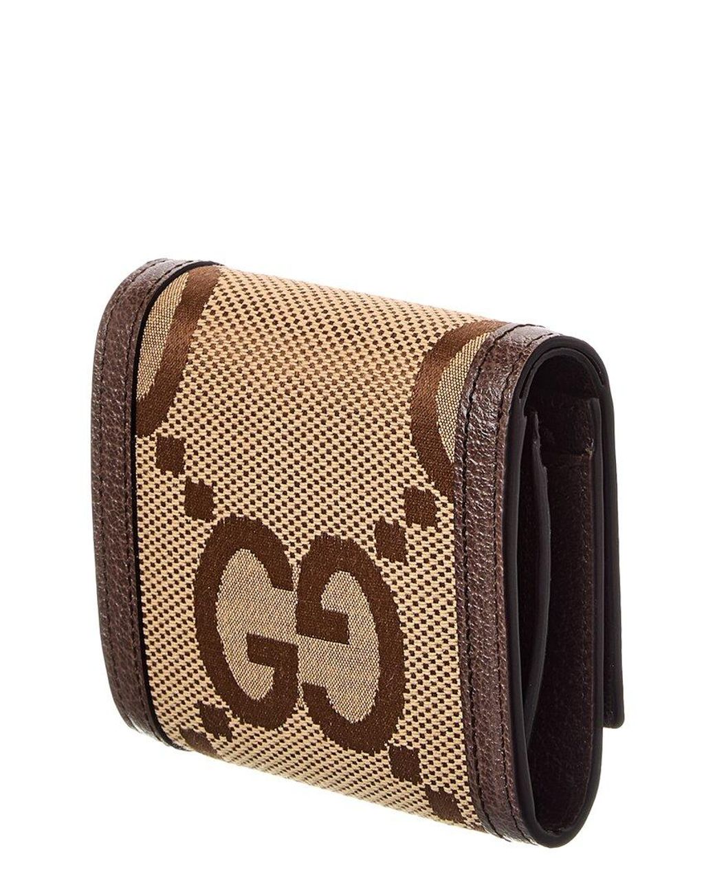 Gucci Brown Bamboo Jumbo Gg Canvas & Leather Card Case