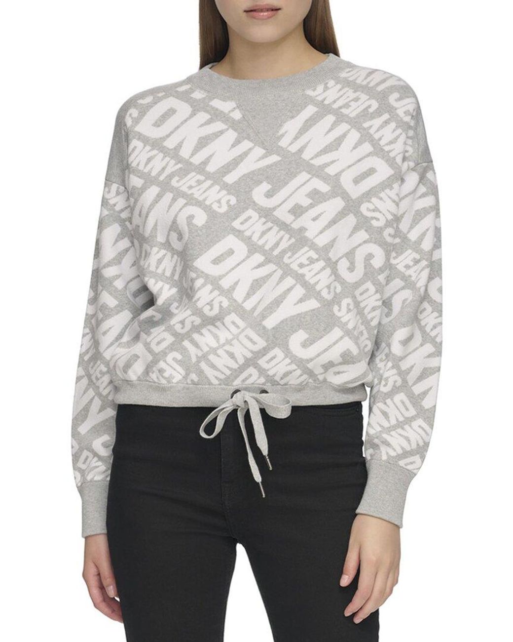 DKNY Cotton Blend Logo Crewneck Sweater in Grey Lyst Canada