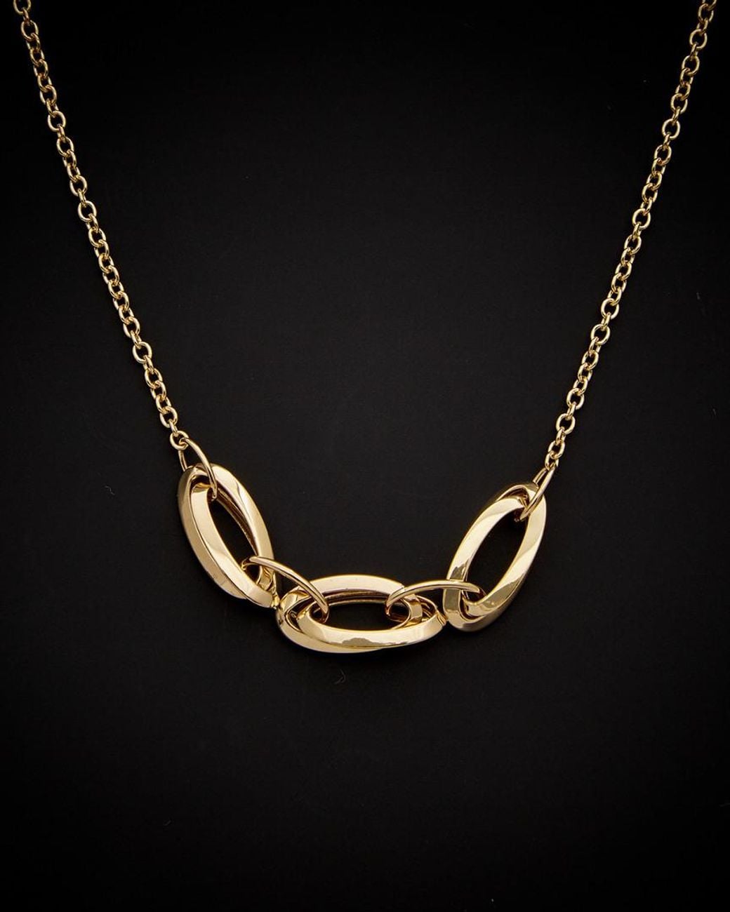 Italian Gold Black 14k Interlocking Ovals Adjustable Length Necklace