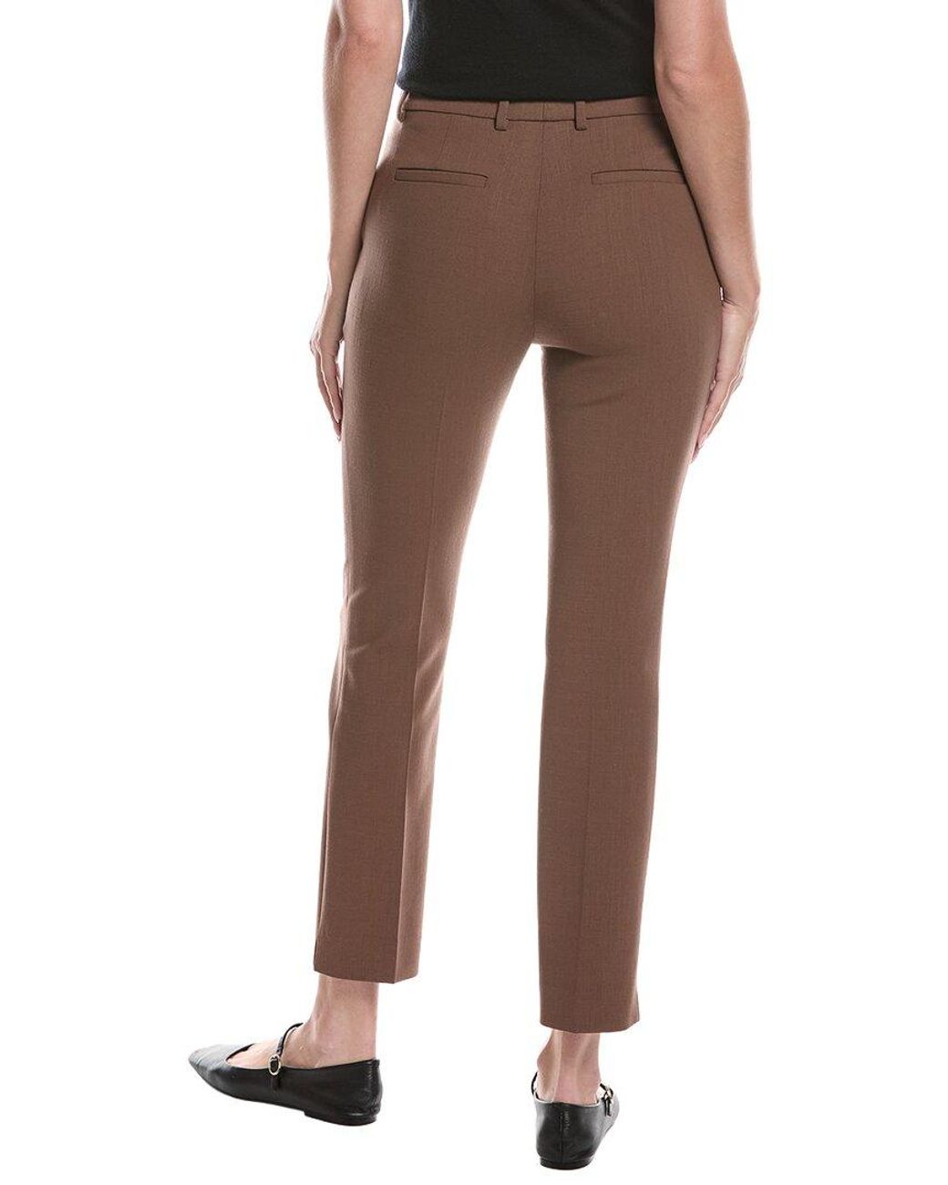 Lafayette 148 New York Brown Manhattan Wool-Blend Slim Cigarette Ankle Pant