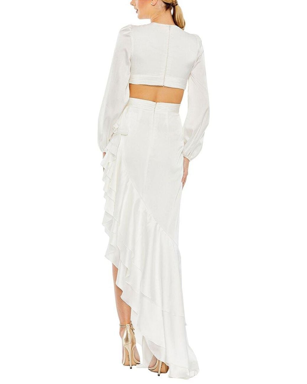Mac Duggal White Asymmetrical Ruffle Gown