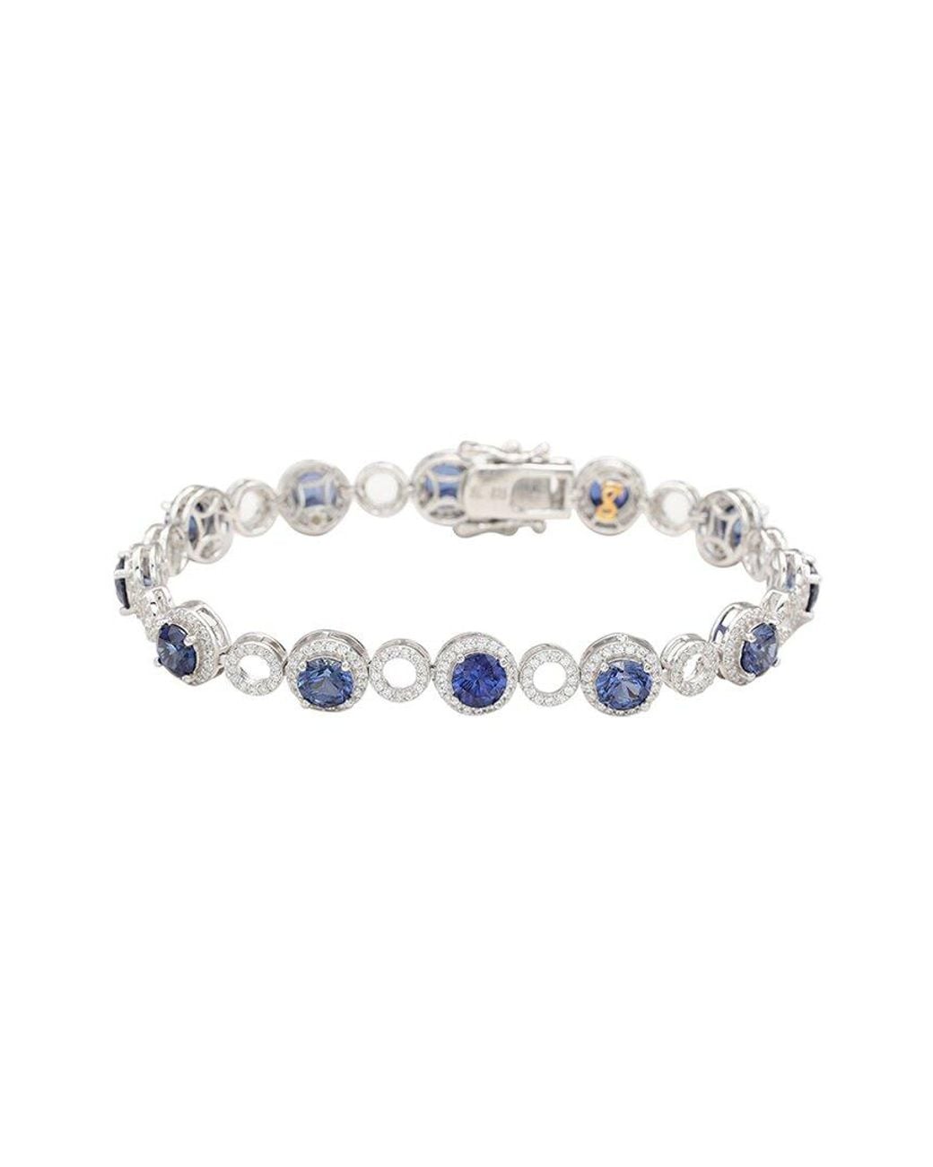Suzy Levian White Silver 0.02 Ct. Tw. Diamond & Gemstone Bracelet