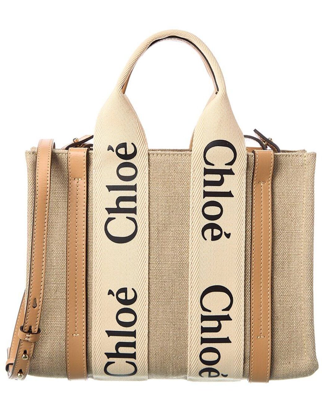Chloé Woody Small Canvas & Leather Tote in Natural | Lyst