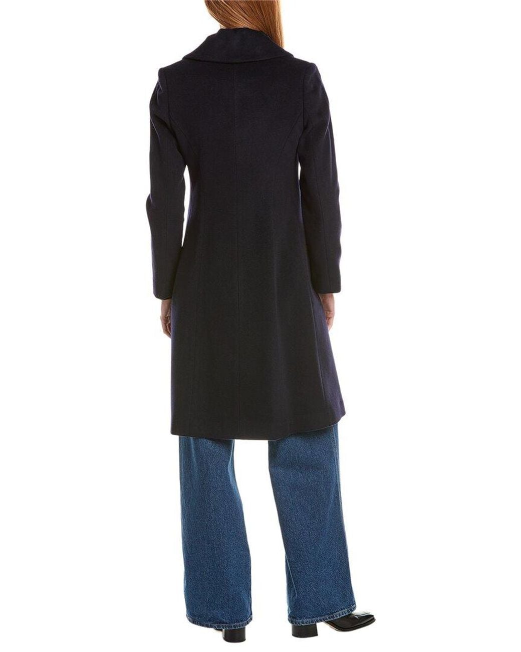 Sofiacashmere Black Sofiacashmere Round Collar Wool & Cashmere-Blend Coat