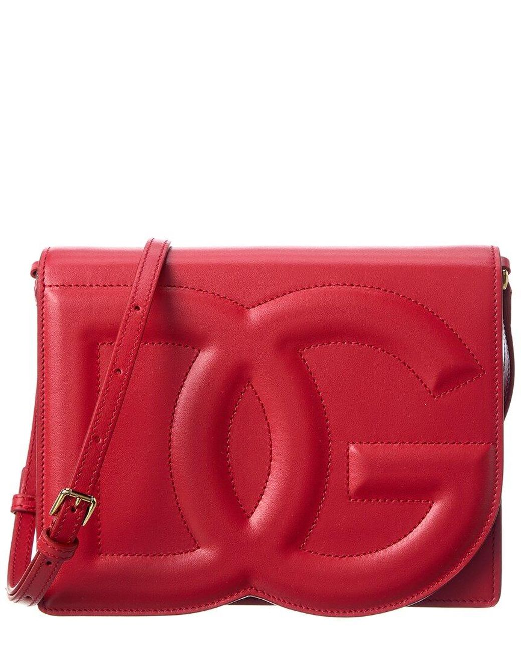 Dolce & Gabbana Red Logo Leather Shoulder Bag
