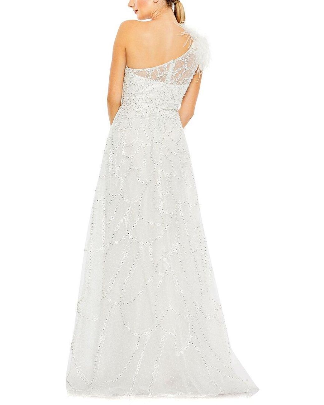 Mac Duggal White Embellished One-shoulder A-line Gown