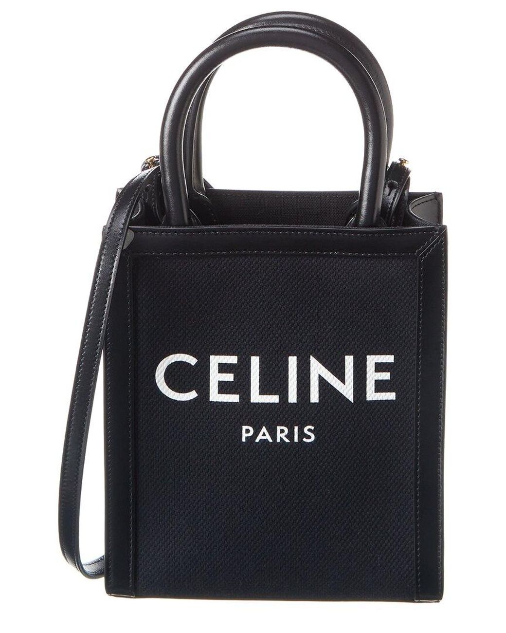 Celine Mini Vertical Cabas Canvas & Leather Tote in Black