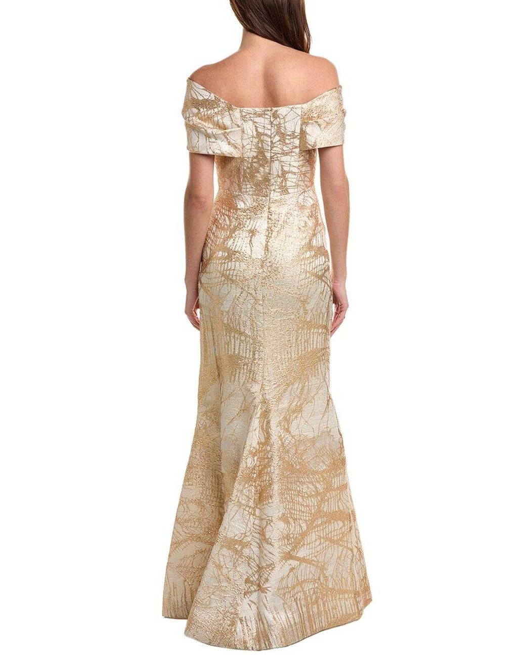 Teri Jon Natural Embellished Maxi Dress
