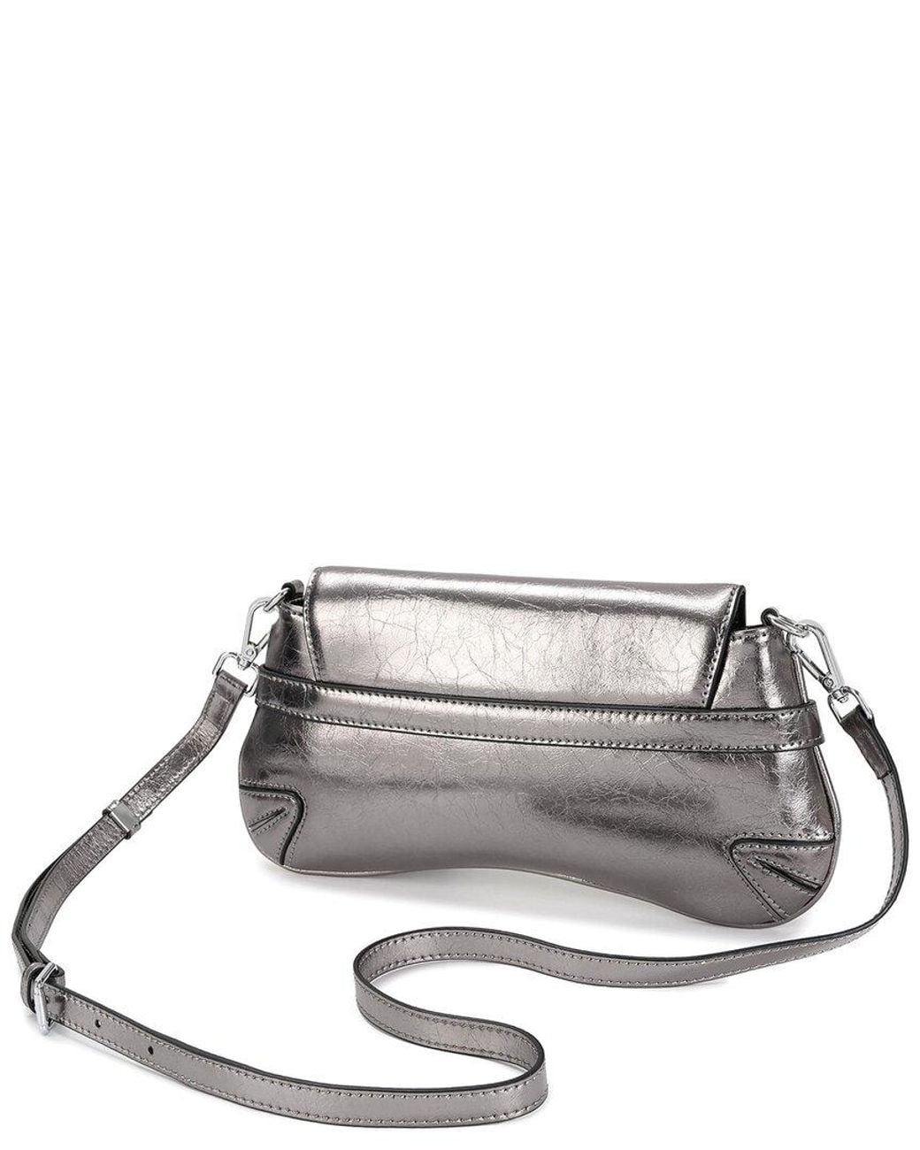 Tiffany & Fred Paris Gray Metallic Leather Shoulder Bag