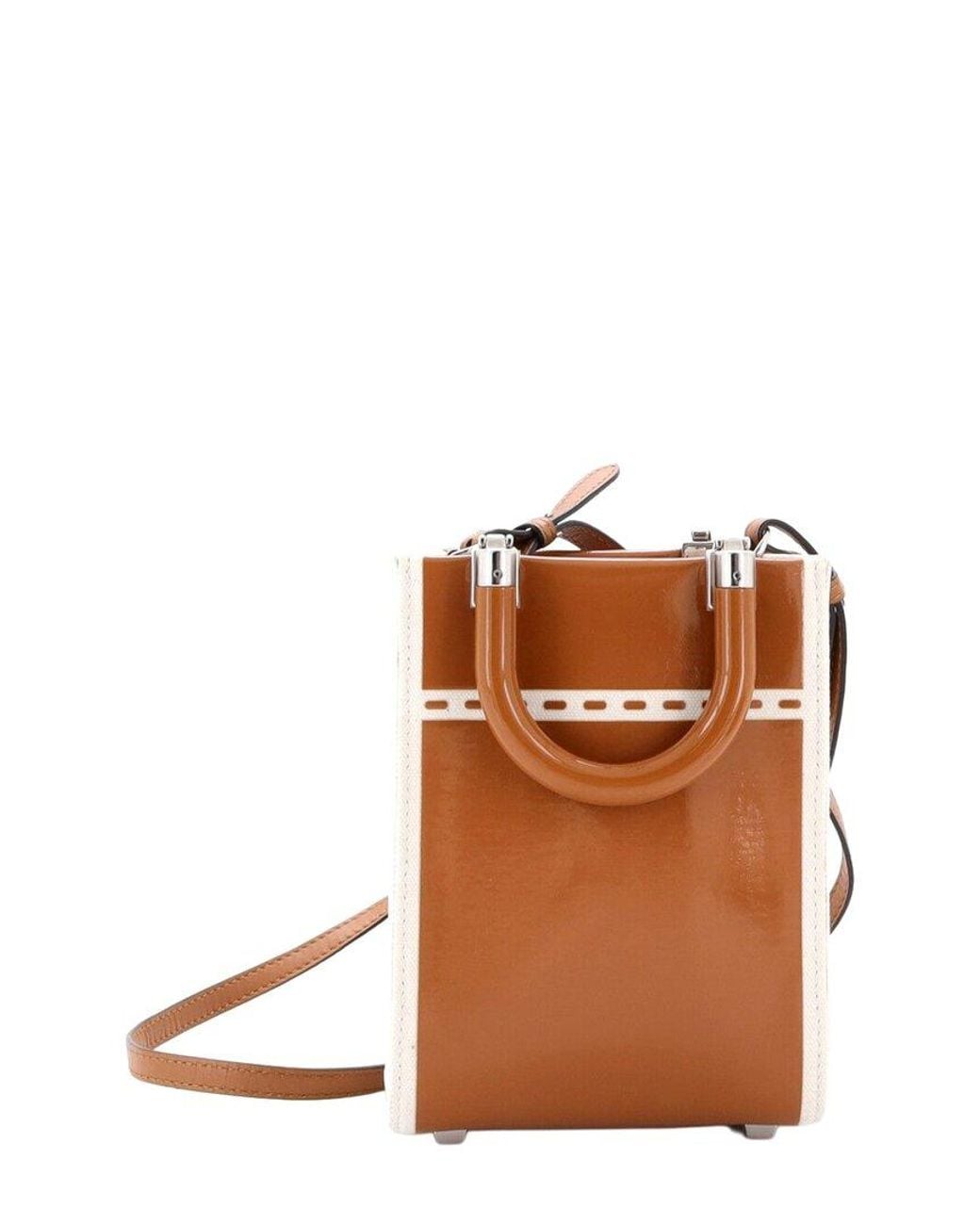 Fendi Brown Patent Leather & Canvas Sunshine Shopper Tote Mini (authentic Pre- Loved)